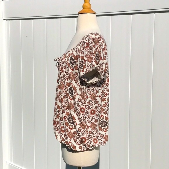 Max Studio Floral Print Scooped Neckline Short Sleeved Elastic Waistband Top Med - Picture 10 of 16